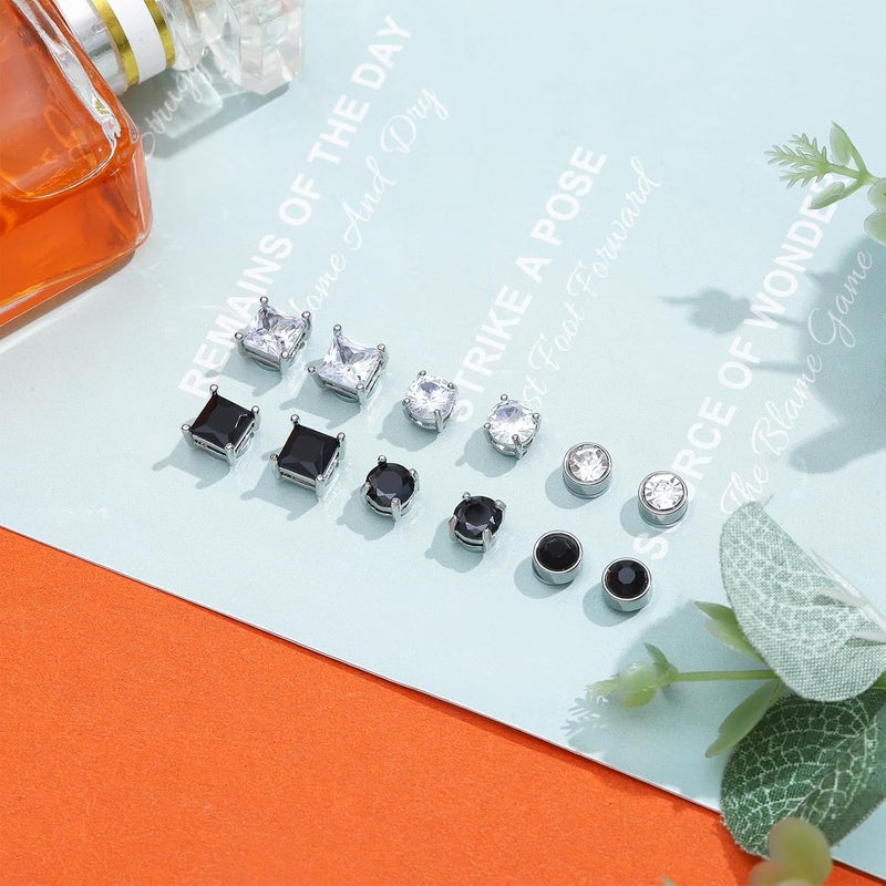 NEWITIN 6 Pairs Stainless Steel Magnetic Stud Earrings for Men Clip on Earring Magnetic Earring Unisex Non Piercing CZ Magnet Studs Diamond Earrings for Women Men - Image 3